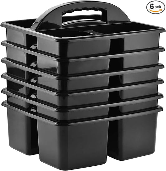 ALINK Plastic Classroom Caddy Organizer with Handle, 6-Pack 3 Compartments, Teacher Supply Storage Caddy for Classroom Organization, Table, Desk, Office, Craft Art for Kids - Black by ALINK