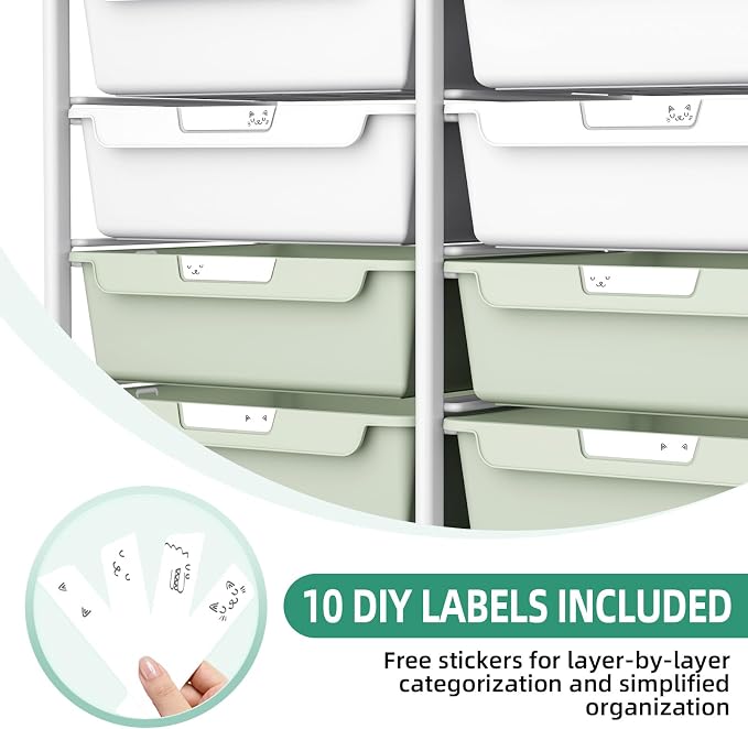 10 Drawer Rolling Storage Cart with Wood Top for Classroom Crafts Green | Easy Setup, Large Capacity, Sturdy Build, Lockable Mobility, For office, classroom and home supplies - Image 6