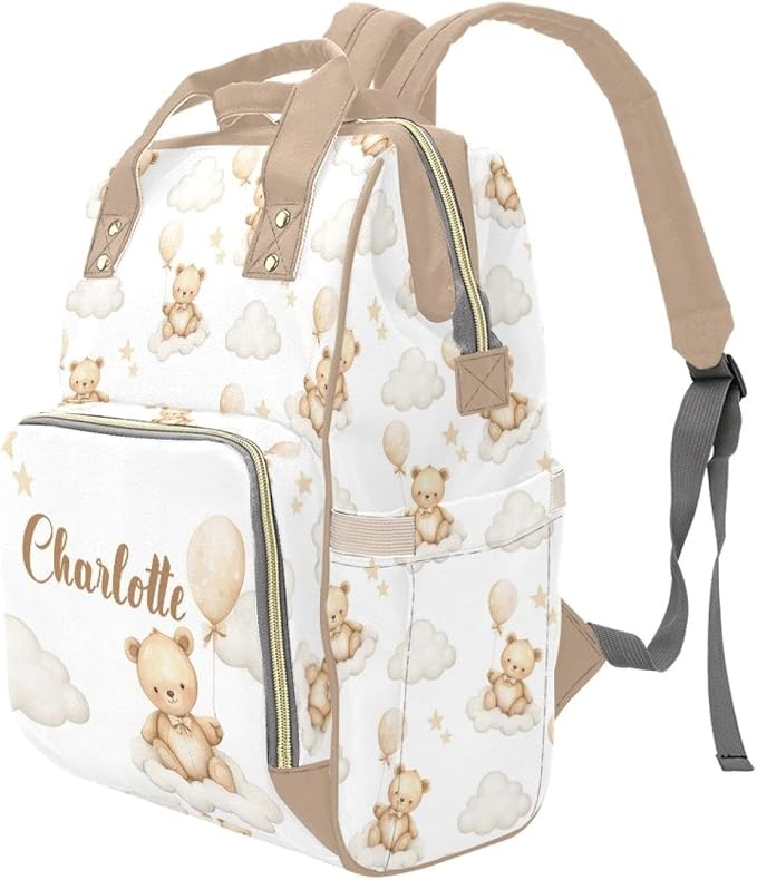 Personalized Cloud with Bear Diaper Bag Backpack with Name – Waterproof Custom Baby Nappy Bag with Large Capacity & Multi Pockets – Shower Gift for Baby for New Parents - Image 2