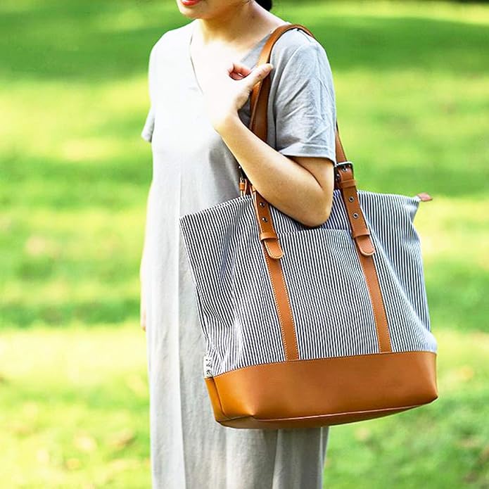 Women's Canvas Shoulder Work Tote Purses Large Top Handle Everyday Bag Diaper Handbag - Image 2