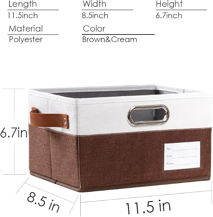 Foldable Storage Bins with Handles [3-Pack] Fabric Collapsible Storage Boxes Baskets Cubes Containers with Handles for Closet Living Room Bedroom (Brown & White 11.5x8.5x6.7'') - Image 4