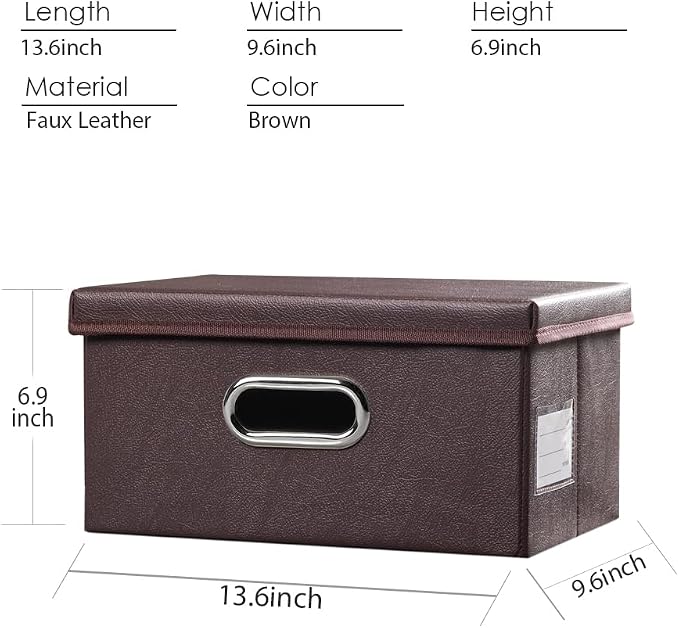 Collapsible Storage Box with Lid [3-Pack] Leather Fabric Foldable Storage Bin Organizer Container Basket Cube with Cover for Home Bedroom Closet Office Nursery Brown(13.6x9.6x6.9) - Image 3