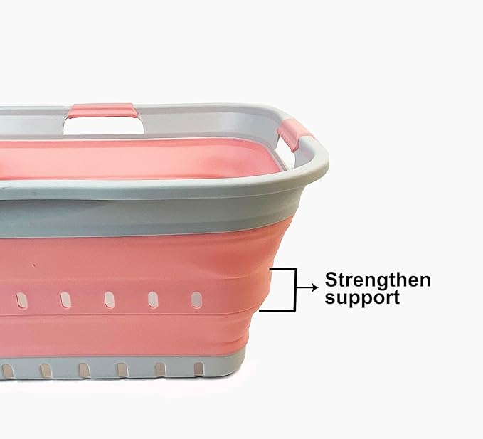 SAMMART 42L (11 gallon) Collapsible Plastic Laundry Basket - Foldable Pop Up Storage Container/Organizer - Space Saving Hamper/Basket (Grey/Quartz Pink) - Image 4