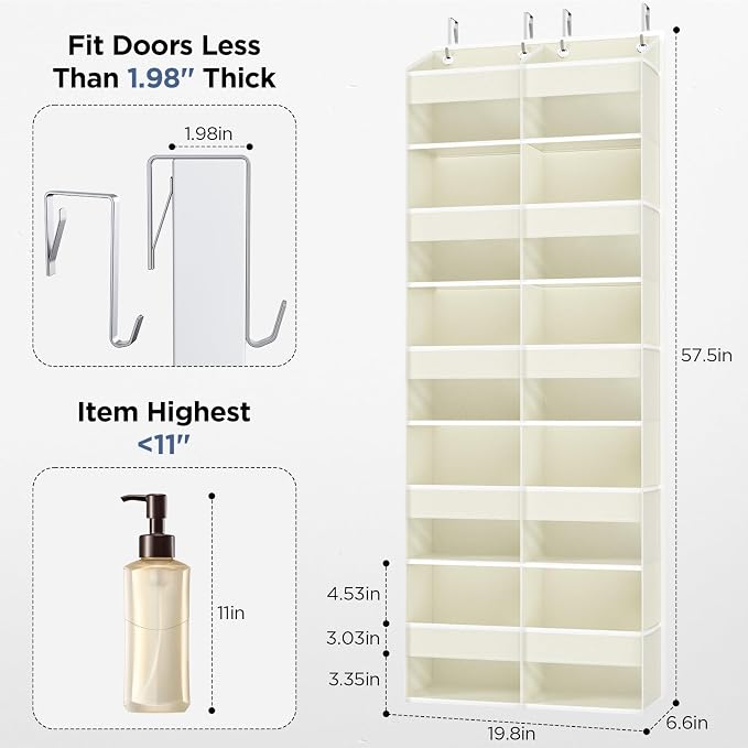 PureSpace 2 Pack 5-Tier Over The Door Organizer with 10 Side Mesh Pockets & Clear Windows, 80 lb Weight Capacity Hanging Storage for Bedroom, Nursery, Kitchen, Organize Toys, Shoes, Diapers(Beige - Image 3
