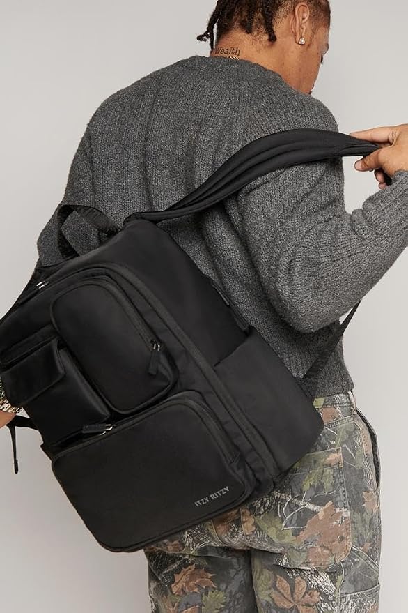 Itzy Ritzy Utility Diaper Bag Backpack, 17 Pockets w/Changing Pad (Black) | Travel-Ready Diaper Backpack with 2 Insulated Bottle Holders, Laptop Compartment, Trolley Sleeve, Straps, and Changing Pad - Image 2