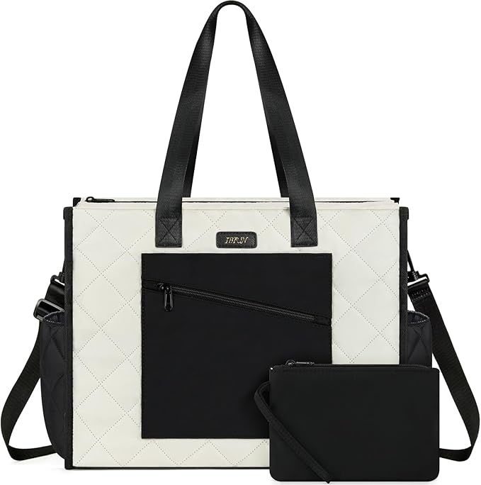 IBFUN Utility Tote Bag with 24 Pockets, Large Teacher Travel Tote for Women | Large Work Tote Bag 2pcs with Zipper for Travel Daily School Teacher Nurse, Large Lightweight Laptop Shoulder Bag Handbag by IBFUN