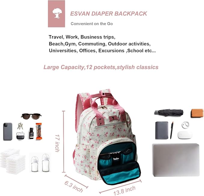 Diaper Bag Backpack Corduroy Multifunction Baby Fashion Travel Pack office Laptop Bag - Image 3