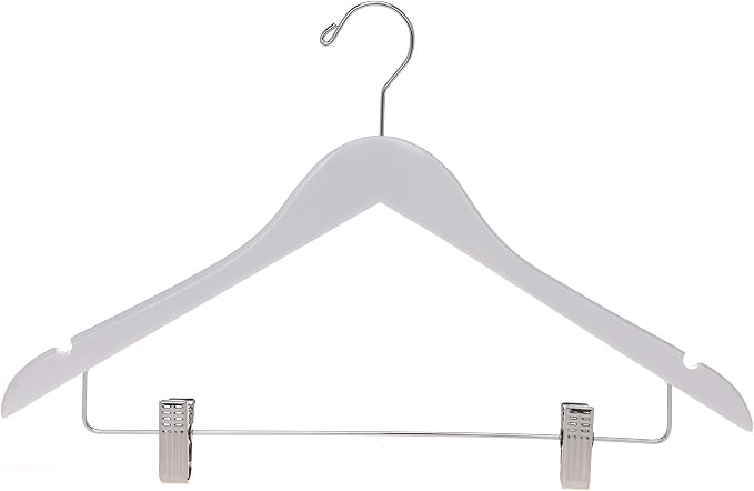 Quality Wooden Skirt Hangers with Clips, 10-Pack Smooth Solid Wood Pants Hangers with Durable Adjustable Metal Clips, Swivel Hook, Coat, Jacket, Blouse Suit Hangers (White, 10) - Image 8