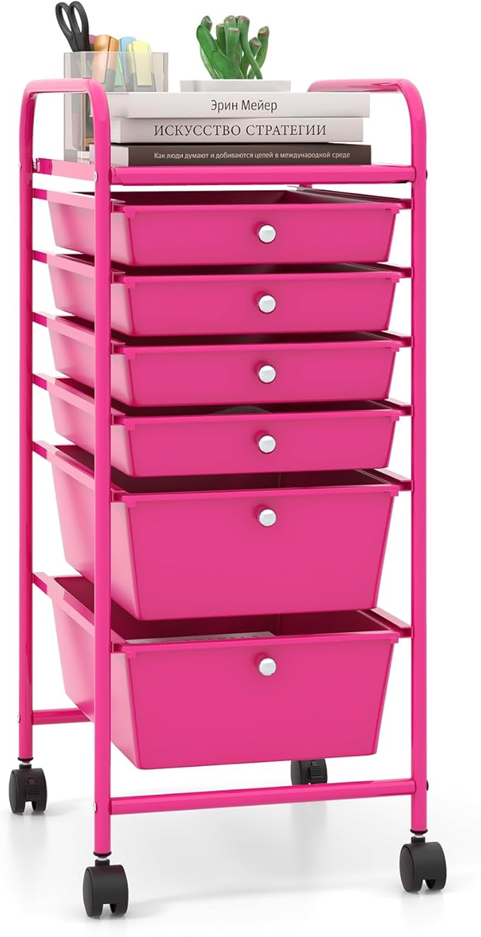 Giantex 6 Storage Drawer Cart Rolling Organizer Cart for Tools Scrapbook Paper Home Office School Multipurpose Mobile Utility Cart (Macaron) by Giantex