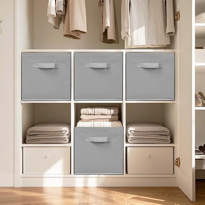 Storage Bins, 11 Inch Fabric Storage Cubes, Collapsible Cube Storage Box, Fabric Closet Organizers with Handle for Home, Office, Cabinet, Closets, Bedroom, Living Room, Grey, 40 Set - Image 5