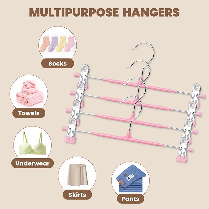 HUADYMEET 12 Inch Heavy Duty Pants Skirt Hangers with Clips,Pink,30 Pack | Metal,Space Saving,Adjustable,Hanger for Jeans Shorts Clothes Slacks Trousers,For Adult Men Women Children, Non Slip - Image 5