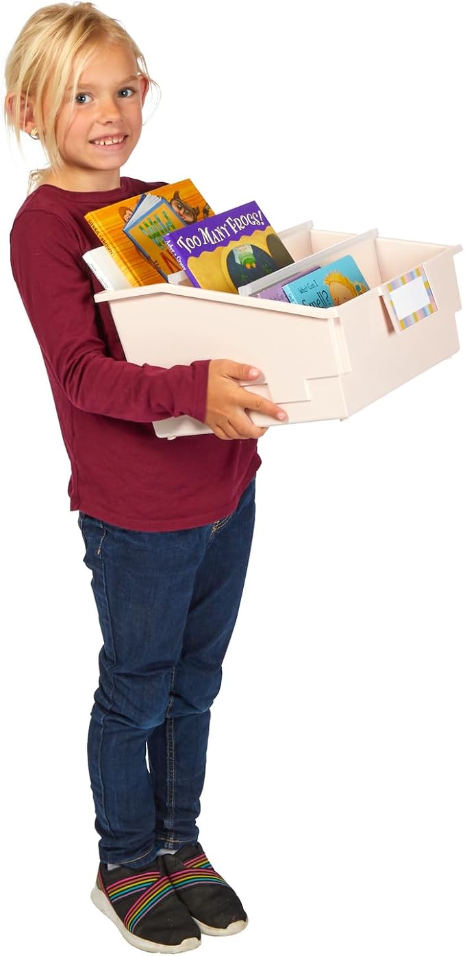 Really Good Stuff Picture Book Classroom Library Bins with Dividers, 6-Pack | Sand, 13.5 in W x 13.5 in D x 7.75 in - Image 7