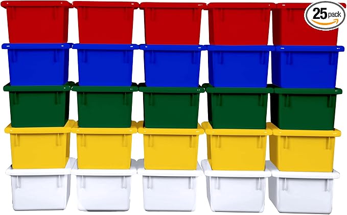 Wood Designs Cubby Storage Bin, Heavy Duty Plastic Containers for Kids Assorted Cubby Tray Set of 25 by Unknown