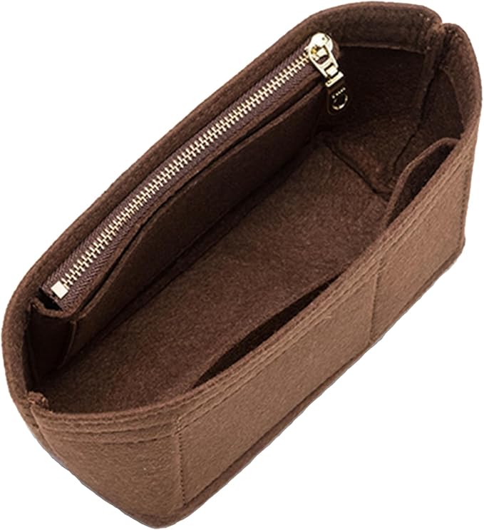 Small Purse Organizer Insert for Handbags, Felt Neverfull BB Organizer Insert,Mini Tote Bag Organizer with Zipper Pocket, Fit Neverfull BB Longchamp Xtra Energy S and More, Brown-XS by Doxo