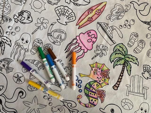 Oceantime Fun Design – XL Rectangle Tablecloth 60”X102” - Interactive Coloring Tablecloth for Kids – Poly/Cotton Fabric - Washable and Reusable – DIY Activity for Children and Adults - Image 7