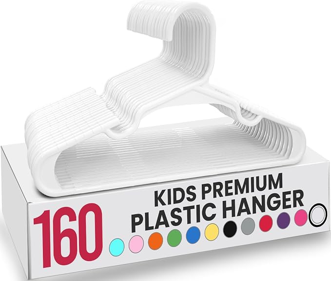 Utopia Home Kids Hangers 160 Pack – 11.5 Inch Baby Closet Hangers White | Plastic baby hangers | Fits children's & infant clothes | Gentle on delicate garments by UTOPIAHOME