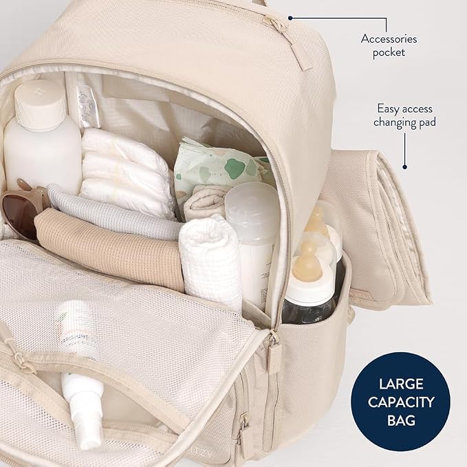 Itzy Ritzy Utility Diaper Bag Backpack – Features 17 Pockets (Including 2 Insulated Bottle Holders) & Trolley Sleeve and Includes Stroller Straps & Changing Pad – Part of The Belong Collection (Toast) - Image 7