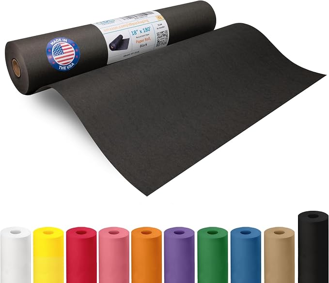 Black Kraft Paper Roll 18" x 2160" (180 feet) - USA-Made Craft Paper for School & Art - Quality High-Density Material for Gift Wrapping & Packing, Shipping & Moving by IDL Packaging by IDLPackaging