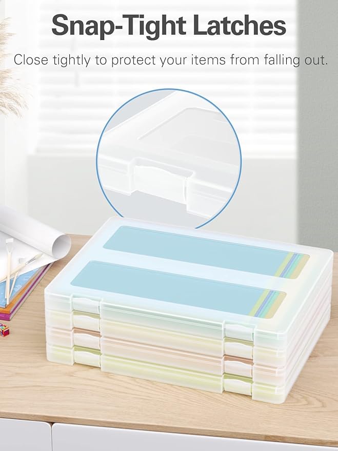 4-Pack A4 Plastic Paper Organizer Box, Scrapbook Storage for 8.5” x 11” Letter Papers, Portable Document Holder, Photo Storage Box Sticker Art Supplies Organizers, 12” x 9” Inner Size - Image 3