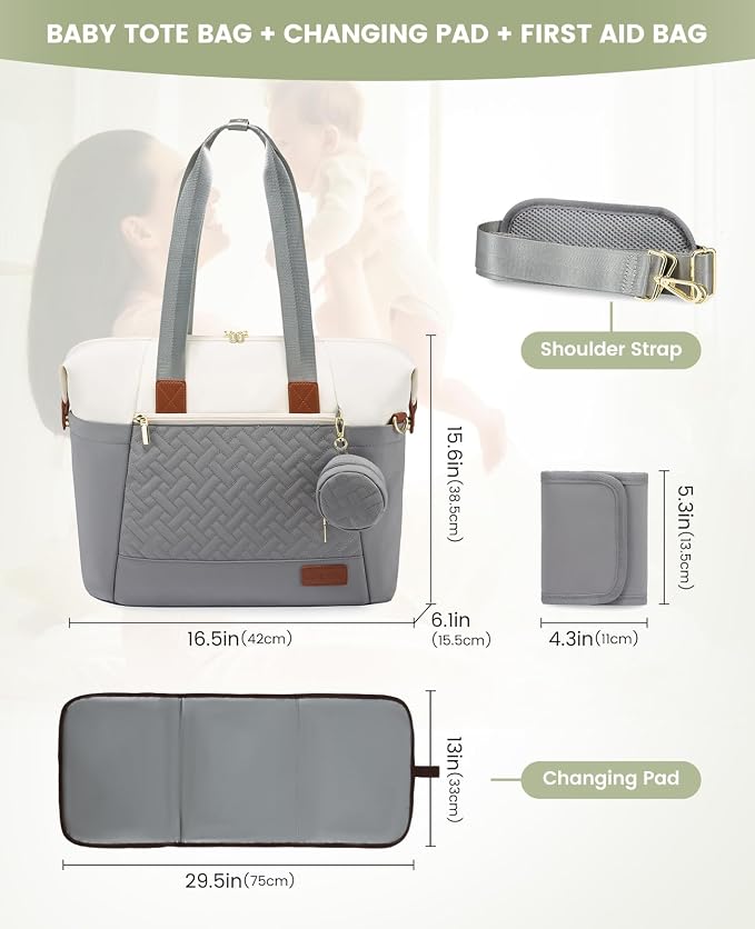 LOVEVOOK Diaper Bag Tote, Baby Diaper Bag Waterproof Travel Diaper Tote with Changing Pad - Image 3