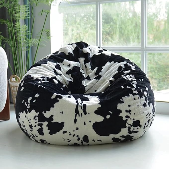 Bean Bag Chair (No Filler) Soft Faux Fur Stuffed Animal Bean Bag Storage Fluffy Plush Bean Bag Cover Washable for Adults and Kids Christmas Gfit(Cow Black and White) by Unknown