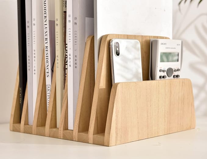 KIRIGEN Wooden File Organizer, 7-Slot Upright Holder for Desk Natural 7K-NA | Seven Upright Slots Sort Mail, File Folders, Papers, Bills, Envelopes, and Notebooks; 9.92 x 10.35 x 7.08 In, No Assembly - Image 9
