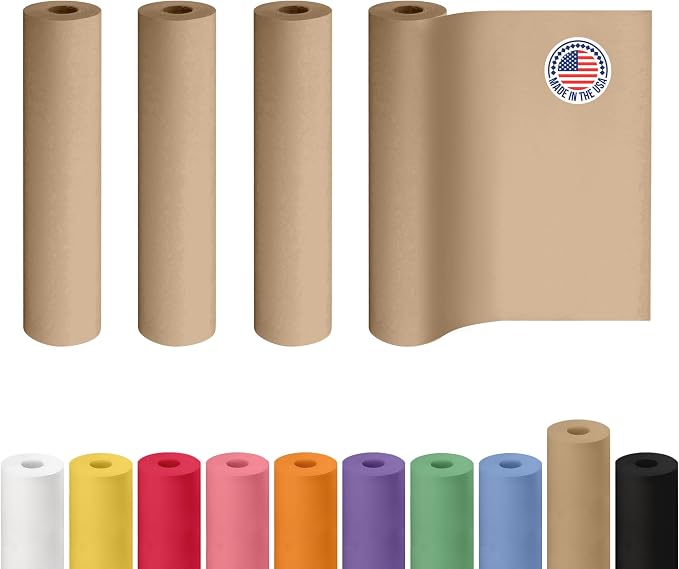 Brown Kraft Paper Roll 24" x 2160" (180 feet), Pack of 4 - USA-Made Brown Packing Paper 30lb Thickness for Moving, Shipping, Crafts/Arts - 100% Recycled Natural Wrapping Material by IDL Packaging by IDLPackaging