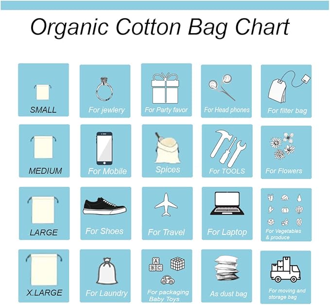 12x16 inches Natural Cotton Double Drawstring Reusable Produce Muslin Bags – Multipurpose Drawstring Storage Pouch for Everyday Use (Pack Of 25) - Image 9