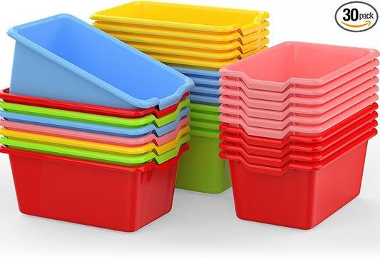 30 Pcs Plastic Book Bins Classroom Small Cubby Bins Stacking Containers Office Kids Storage Container Desk Organizer Basket for Home Nursery Playroom Classroom (30) by Unknown