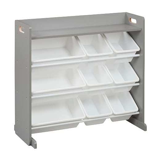 ECR4Kids 3-Tier Organizer with Shelf and 9 Removable Plastic Bins, 3x3, Toy Storage, Grey/White | Durable plastic bins, MDF panels, steel frame, GREENGUARD Gold Certified, 36 lb capacity, anti-tip kit, playroom/classroom by ECR4Kids