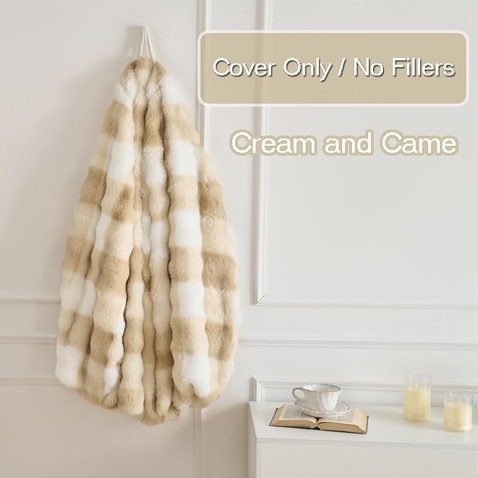 Fluffy Faux Rabbit Fur Bean Bag Chair Cover(No Filler),Cozy Shaggy Bubble Stuffed Animal Storage Large Bean Bag Cover for Bedroom Living Room,Fuzzy Bean Bag Cover Girls Teens Adult,Cream and Came - Image 5