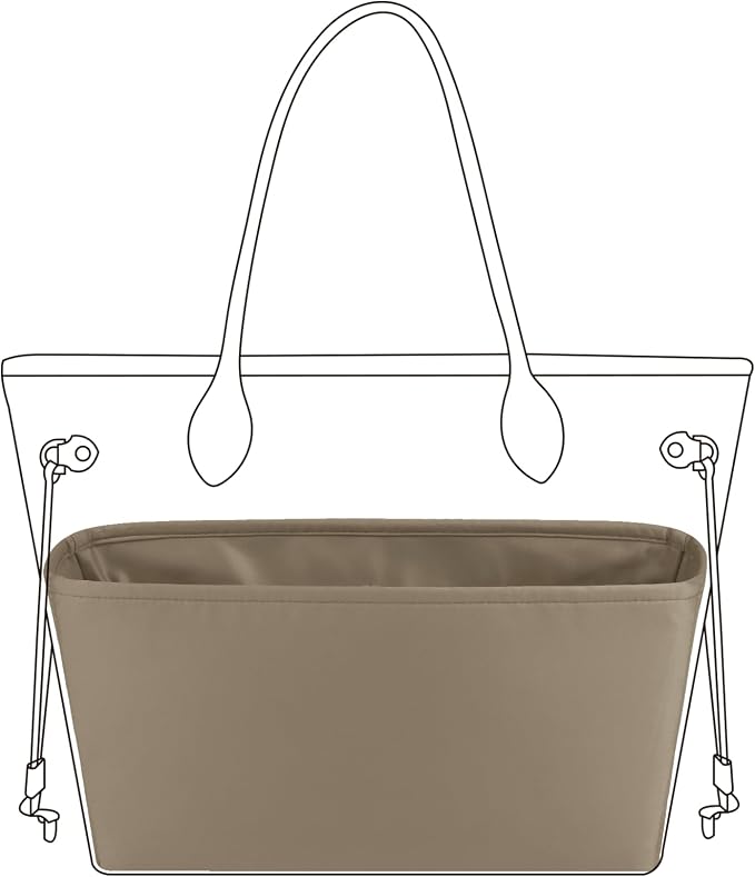 DGAZ Purse Organizer Insert Fits Neverfull-Mini/PM/MM/GM Bags，Silk Bag Organizer，Luxury Handbag & Tote Shaper（PM, Gris tourterelle） | Soft and Lightweight,Perfect Fit,Multi-pocket Storage,Bag Protector,Luxury Bag Care,Handmade,for Smooth Bag Organizer by DGAZ