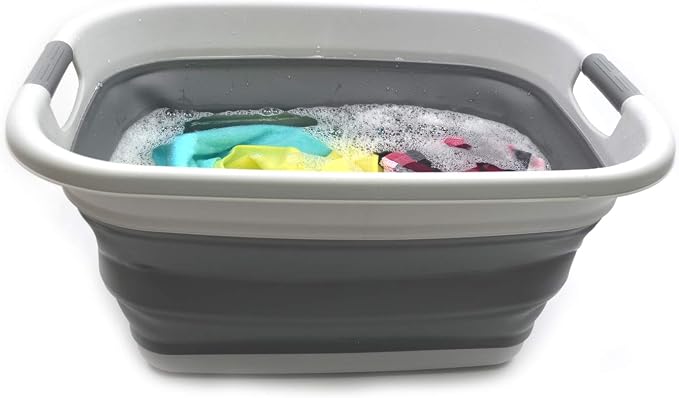 SAMMART Set of 2-31L (8.1 Gallon) Collapsible Plastic Laundry Basket-Pop Up Storage Container-Portable Washing Tub-Space Saving Hamper/Basket, Water Capacity: 23L (6 Gallon) (2, Light Grey) - Image 5