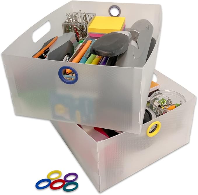 Ultimate Office TierDrop Storage Drawers, 9w x 12d x 4.75h, Set of 2, Clear | Color-coded finger rings for easy access to contents; stores desk accessories and supplies; designed for TierDrop organizers by UltimateOffice