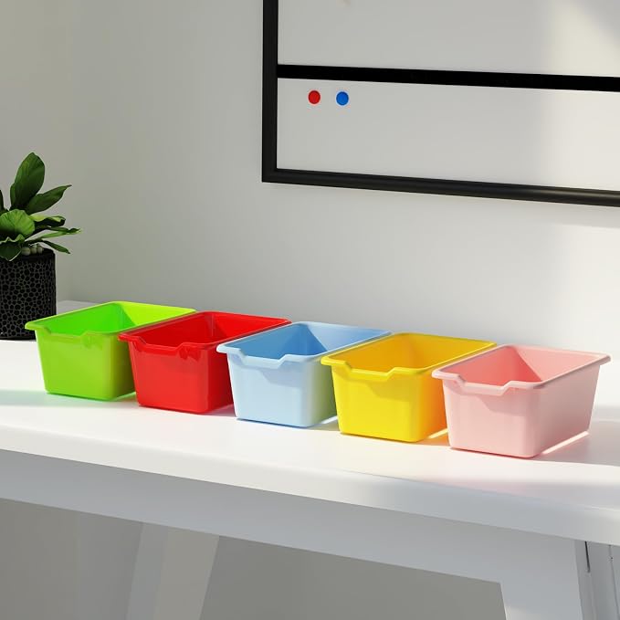 30 Pcs Plastic Book Bins Classroom Small Cubby Bins Stacking Containers Office Kids Storage Container Desk Organizer Basket for Home Nursery Playroom Classroom (30) - Image 5