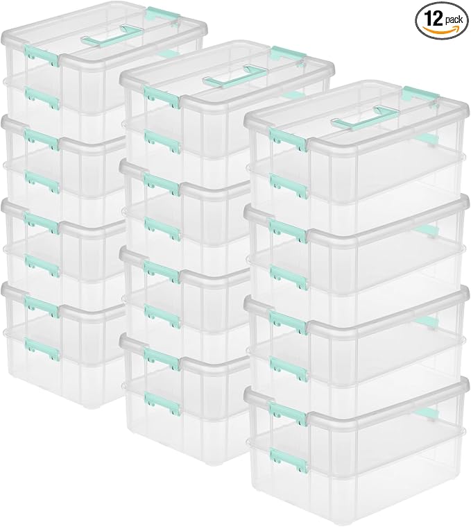 STERILITE Convenient Home 2-Tier Layer Stack Carry Storage Box, Clear 12-Pack 12 X 1 by Sterilite