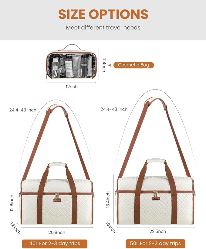 LOVEVOOK Travel Duffle Bag - Weekender & Overnight Bag with Toiletry & Wet Pocket, Carry-On Size, 3pc Set - Image 4