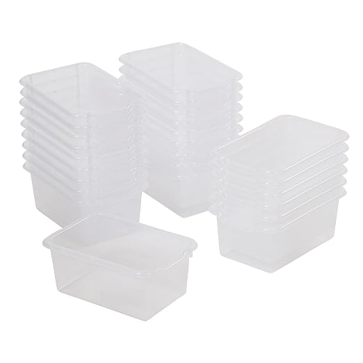 ECR4Kids Scoop Front Storage Bins, Multipurpose Organization, Clear, 25-Piece | Durable plastic, GREENGUARD Gold Certified, 1.2 gallon capacity, lightweight & nestable, built-in handle, classroom/home use by ECR4Kids