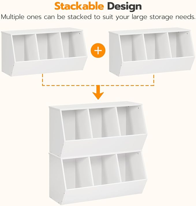 HOOBRO Toy Storage Cubby, Kids Bookshelf, Stackable 3-Bin Toy Storage Cabinet, Bookcase Footboard, Children's Toy Shelf, Hallway, White WT30CW01 - Image 4