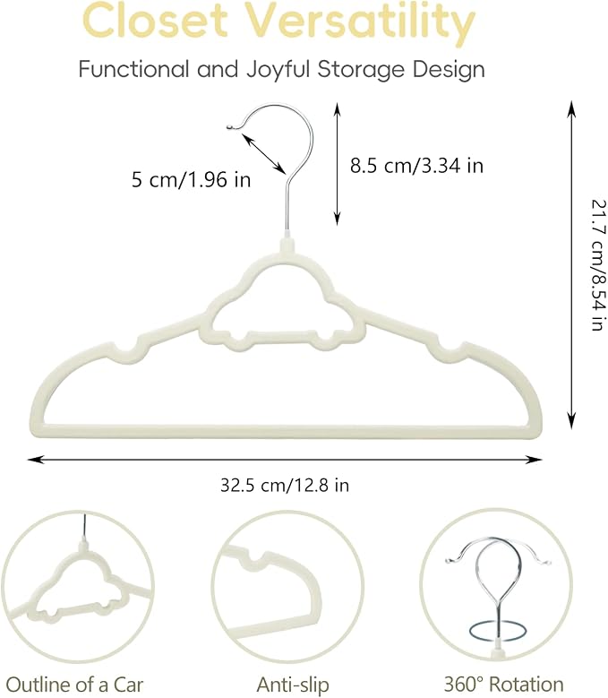 GoodtoU 50 Pack Velvet Baby Hangers, 12.8 Inch Non-Slip Toddler Clothes Hangers, for Infant Coats, Dresses & Pants, White - Car - Image 2