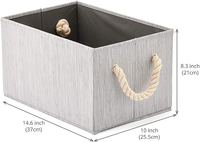 EZOWare Set of 3 Large Fabric Storage Bins Basket with Cotton Rope Handle, Collapsible Cube Container Box for Nursery, Kids, Closet, and More (Gray) - Image 4