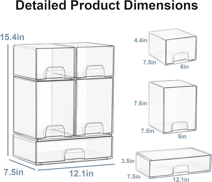 QRRICA Baby Bottle Organizer for Countertop, 5-Piece Stackable Clear Acrylic Storage with Non-Slip Pads & Handles – Large Capacity for Kitchen, Pantry, Bathroom, Vanity, Cabinet - Image 3