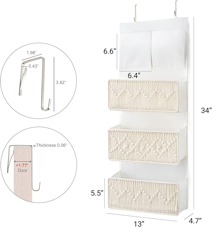 Mkono Macrame Over The Door Organizer and Hanining Laundry Hamper - Image 9