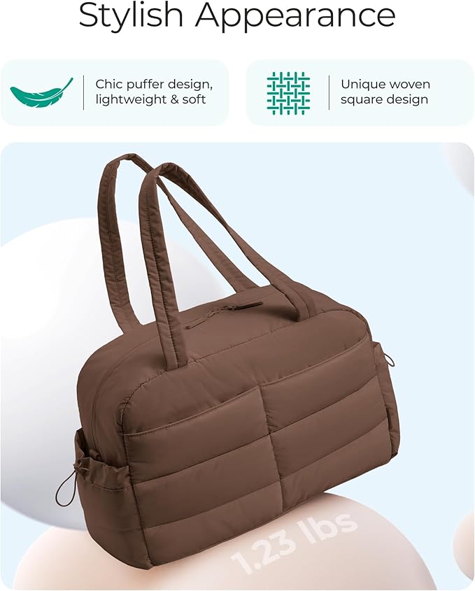 BAGSMART Gym Bag for Women, Lightweight Puffer Duffle Bag 2-PC Travel Bag, 31L Weekender Overnight Bag Quilted Carry On Tote Bag, Diaper Hospital Dance Bag for Travel, Gym, Water Resistant - Image 8