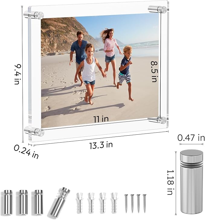 AITEE 8.5x11 Acrylic Picture Frames 4 Pack, Clear Floating Wall Frames | Modern Frameless picture Frames Lucite Transparent Square Cubes Hanging Photo Frame Gift for Home Office Display - Image 2
