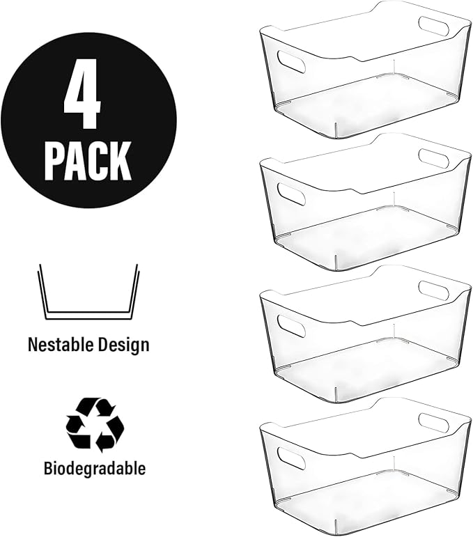 Clear Extra Large Plastic Storage Bins, Pantry Organizers and Storage Containers Fridge Organizer Bins for Organizing Home, Kitchen Organization. Bathroom, Refrigerator, Freezer, Laundry Room - Image 6