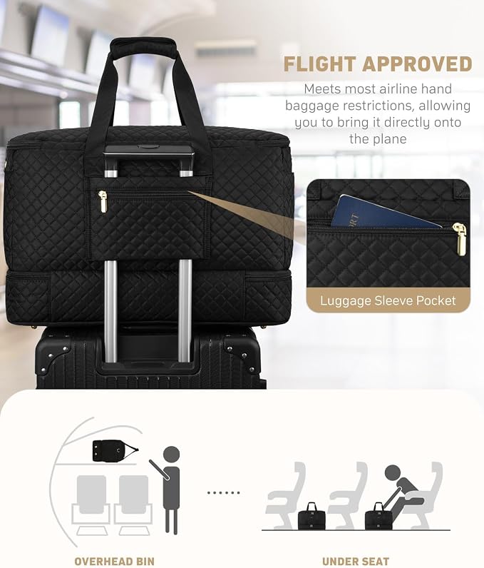 Overnight Bags for Women Travel Duffel: Weekender Bag with Shoe Compartment | Wide Open Large Carry on Bags with Toiletry Bag & Wet Dry Pocket Weekend Trip Gym Hospital Bags for Labor and Delivery Black - Image 6