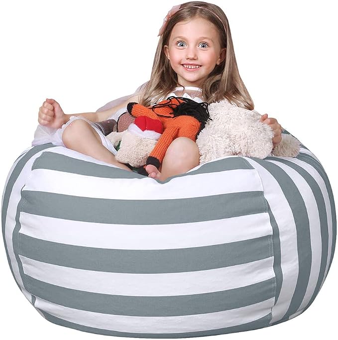 WEKAPO Stuffed Animal Storage Bean Bag Chair Cover for Kids | Stuffable Zipper Beanbag for Organizing Children Plush Toys Large Premium Cotton Canvas (Grey, X-Large) by Wekapo