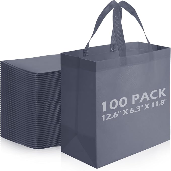 Reginary 100 PCS Non Woven Tote Bags Bulk,Dark Gray | Reusable Shopping Bags with Handles, Stores, Groceries Markets, Events Gift, Party Supplies by Reginary