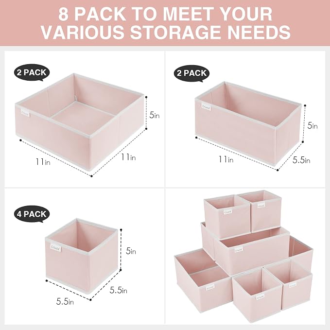 8 Pack Underwear Drawer Organizer, Drawer Organizer Clothes, Foldable Cloth Storage Box Closet Dresser Drawer Divider Organizer for Clothes, Scarves - Image 3